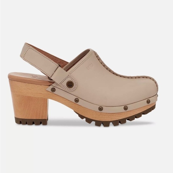 NWOB UGG LANNI TAN LEATHER/ WOOL 3" CLOGS HEELS, WOMEN US 11 - Picture 2 of 5